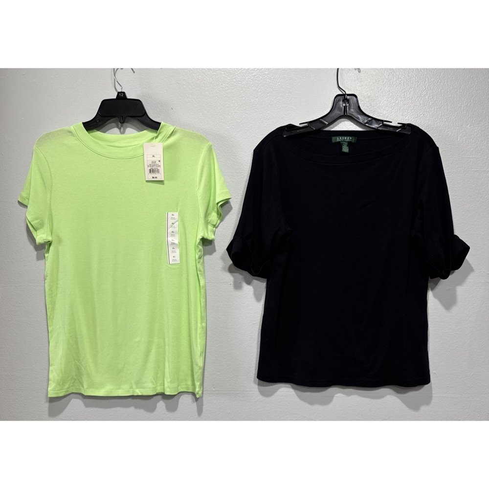 Lot of 2 Women Tops Black Lauren Ralph Lauren Shirt & Green A New Day Tee XL